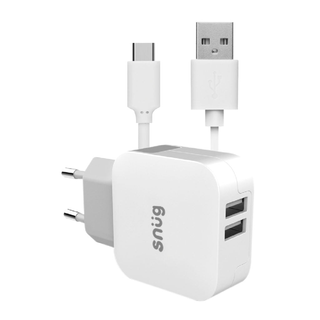 Snug 2 Port 30W PD Wall Charger And USB Type C Cable White